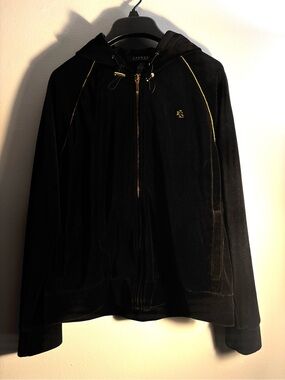 Ralph Lauren Black Velour Hoodie with Gold Accents